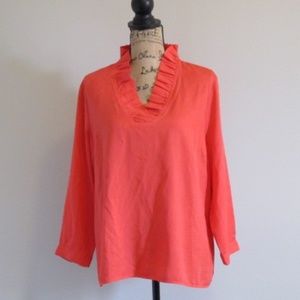 NWT Crown & Ivy Ruffled V-Neck Coral top, XL